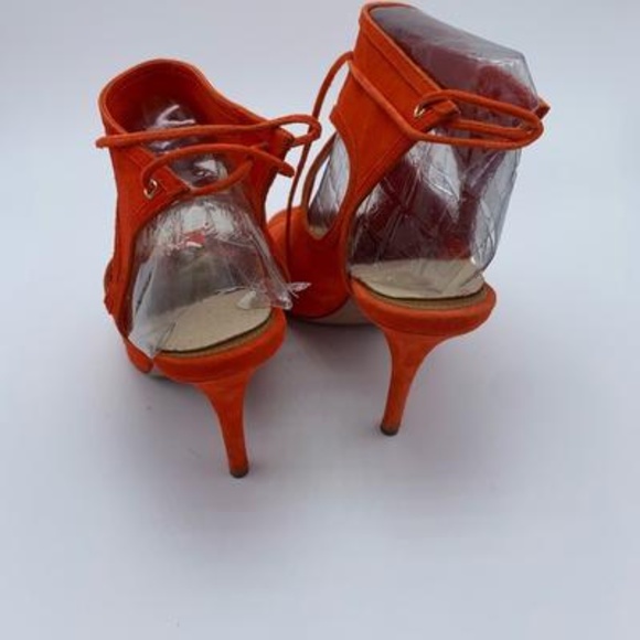 Orange Aquazzura Sexy Thing Peep Toe Suede Booties - Picture 3 of 8